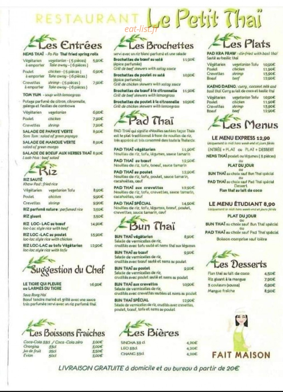 Le Petit Thaï — carte page 1