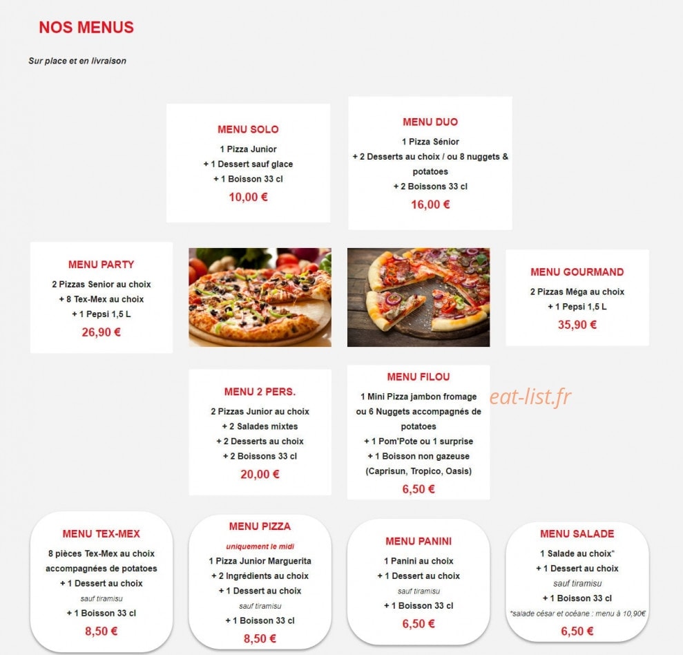 Pizza Time's — carte page 1