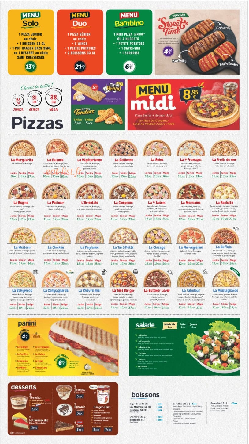 Carte et menu de Pizza Time à Meaux — Menu