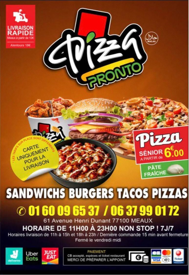 Carte et menu de Pronto Pizza à Meaux — Menu 1