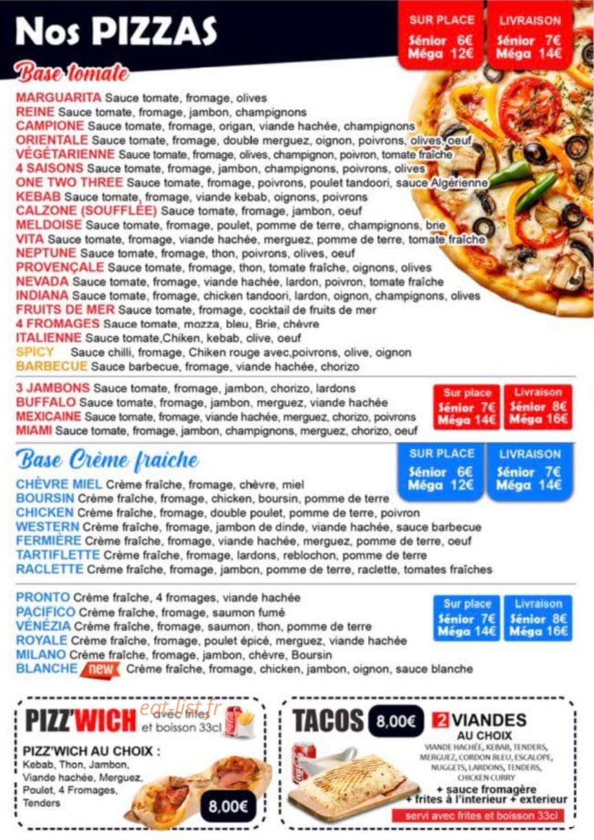 Carte et menu de Pronto Pizza à Meaux — Menu 2