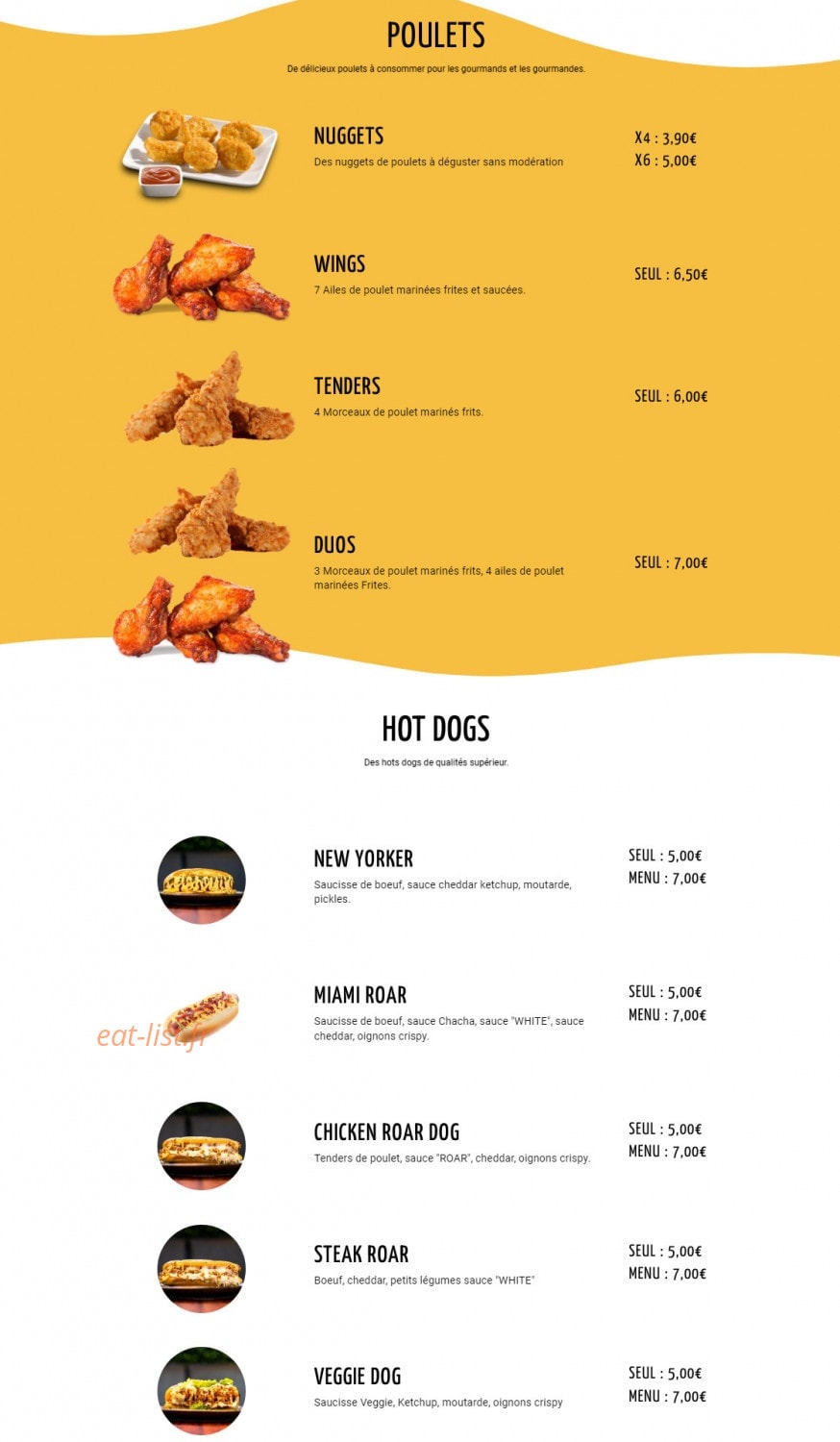 Roar Burger — carte page 2