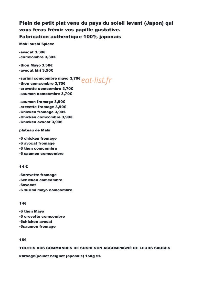 Sushi maison — carte page 1