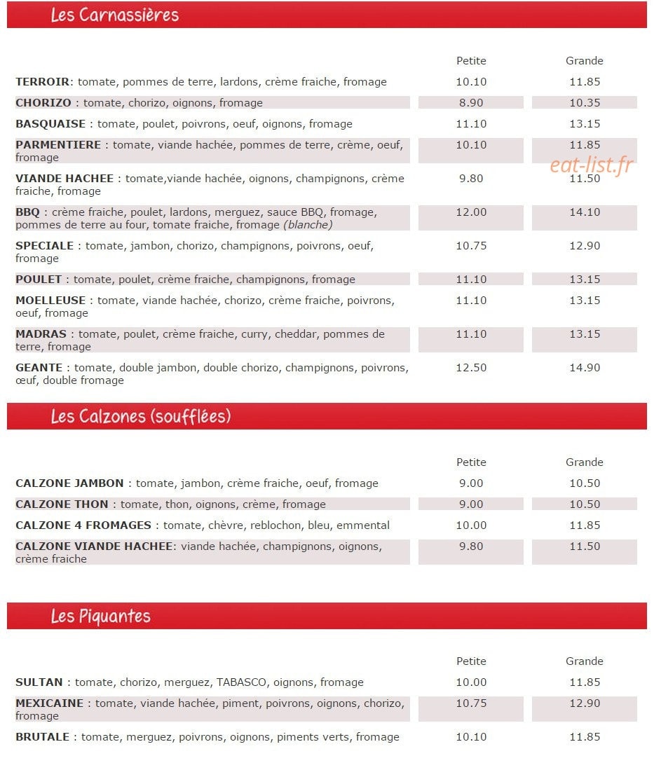 Pizza Mania — carte page 2