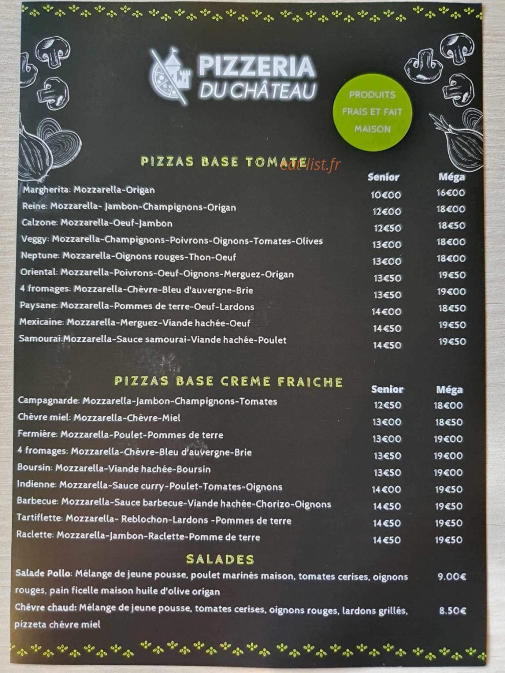 Pizzeria du château — carte page 1
