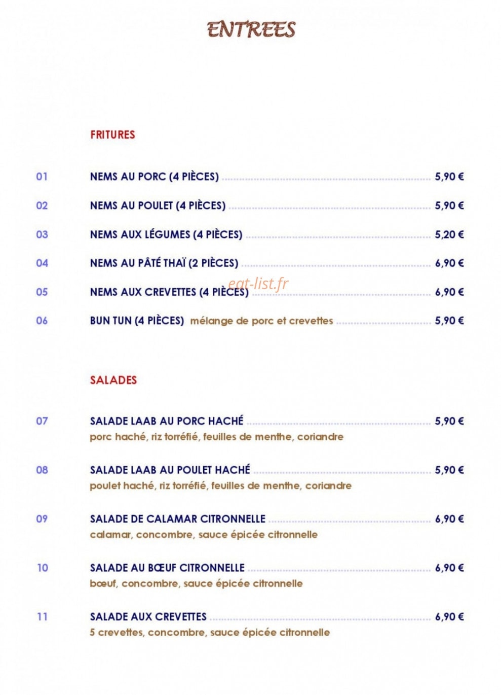 Phuket Sawasdee — carte page 1