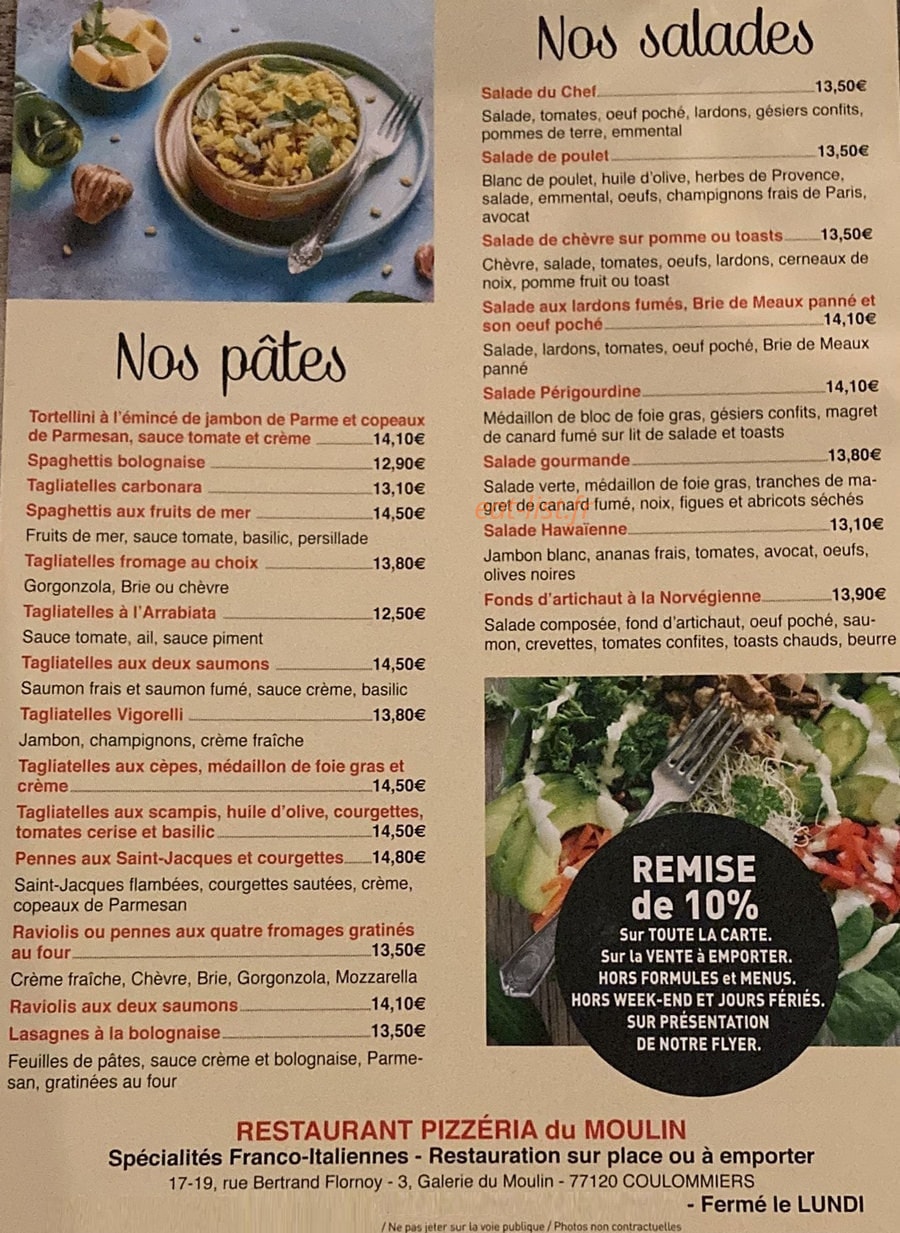 Restaurant Pizzeria du Moulin — carte page 6