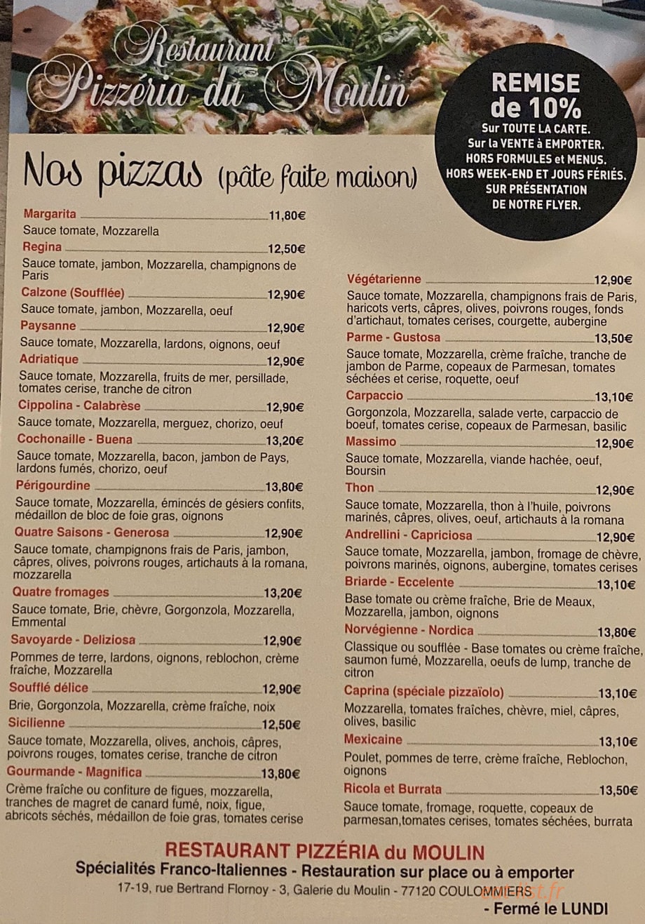 Restaurant Pizzeria du Moulin — carte page 7