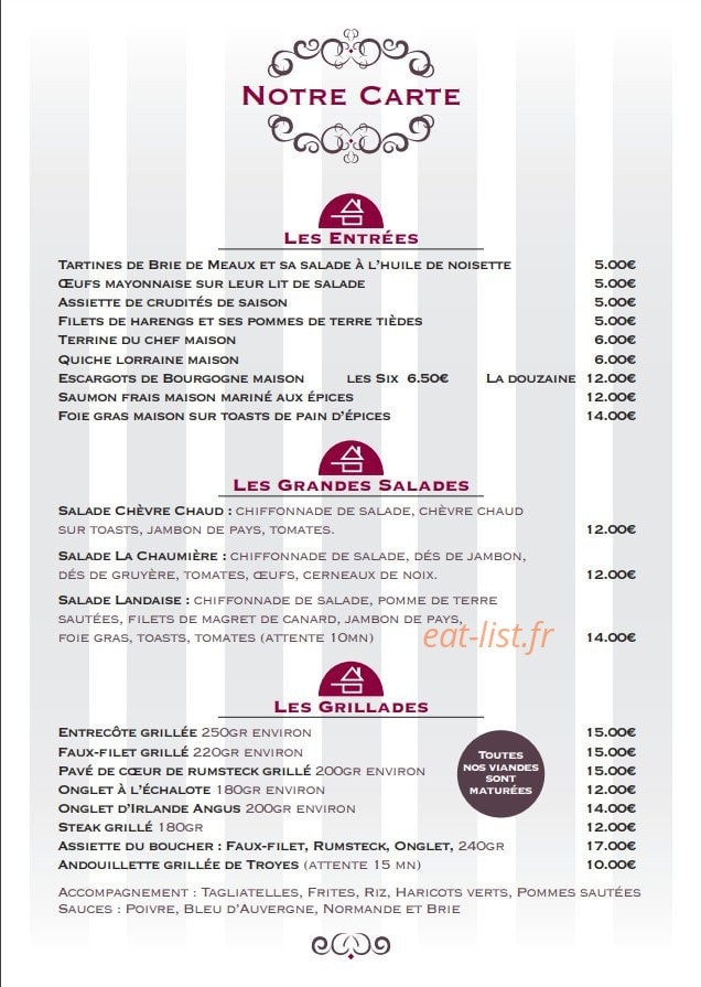 La Chaumière — carte page 6