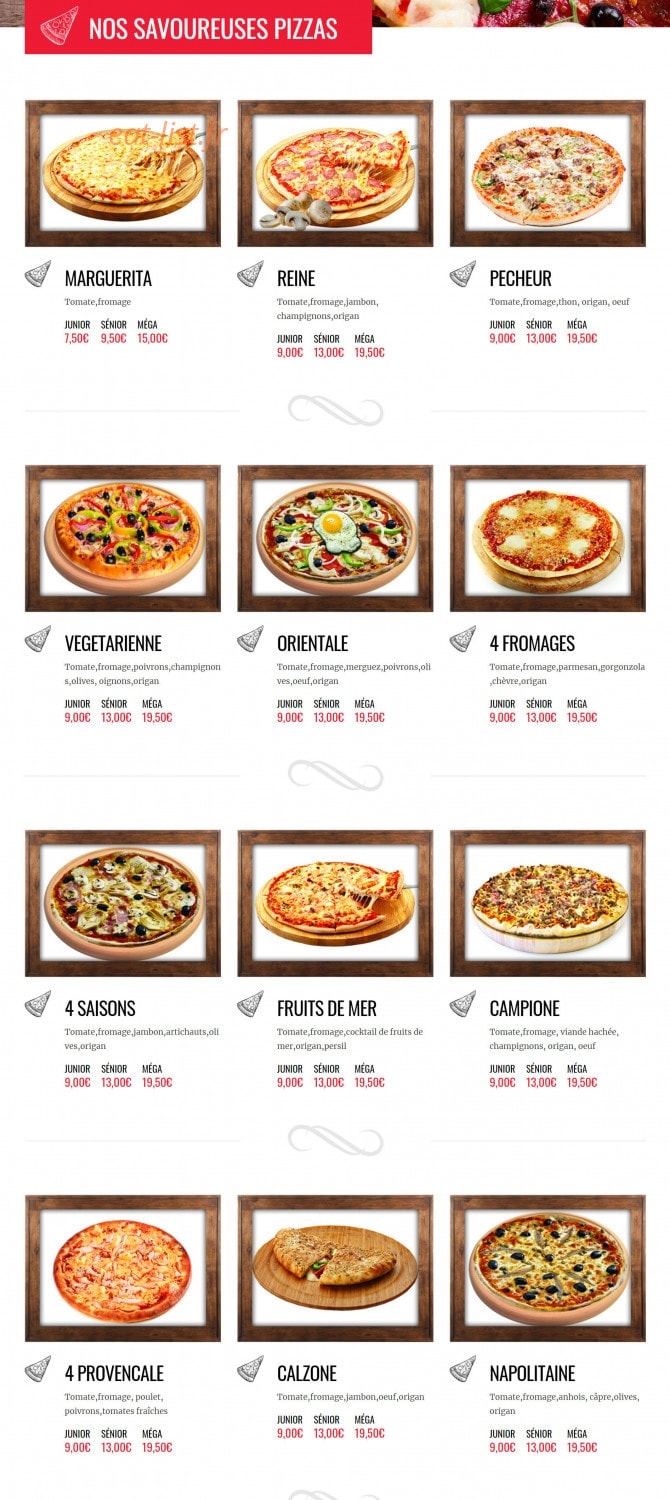 Pizza food — carte page 1