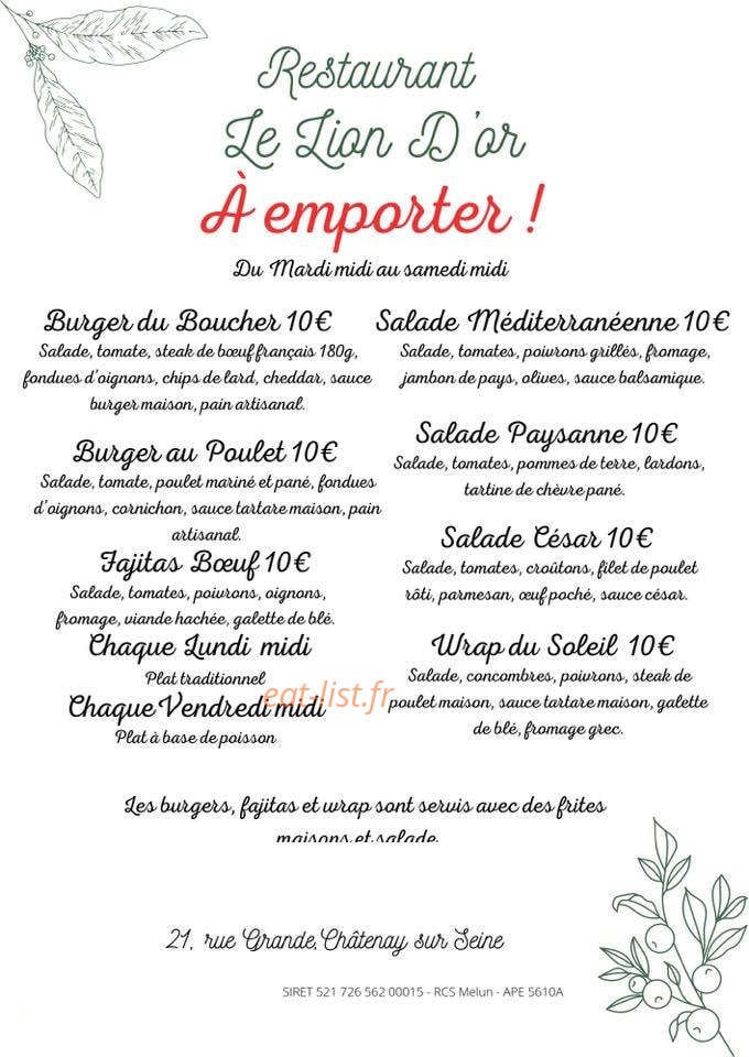 Le Lion d'Or — carte page 2