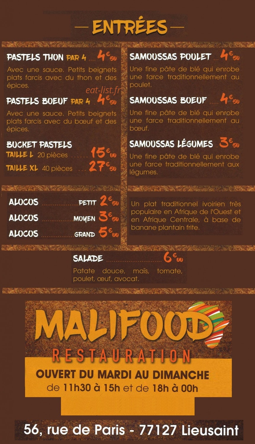 Malifood — carte page 1