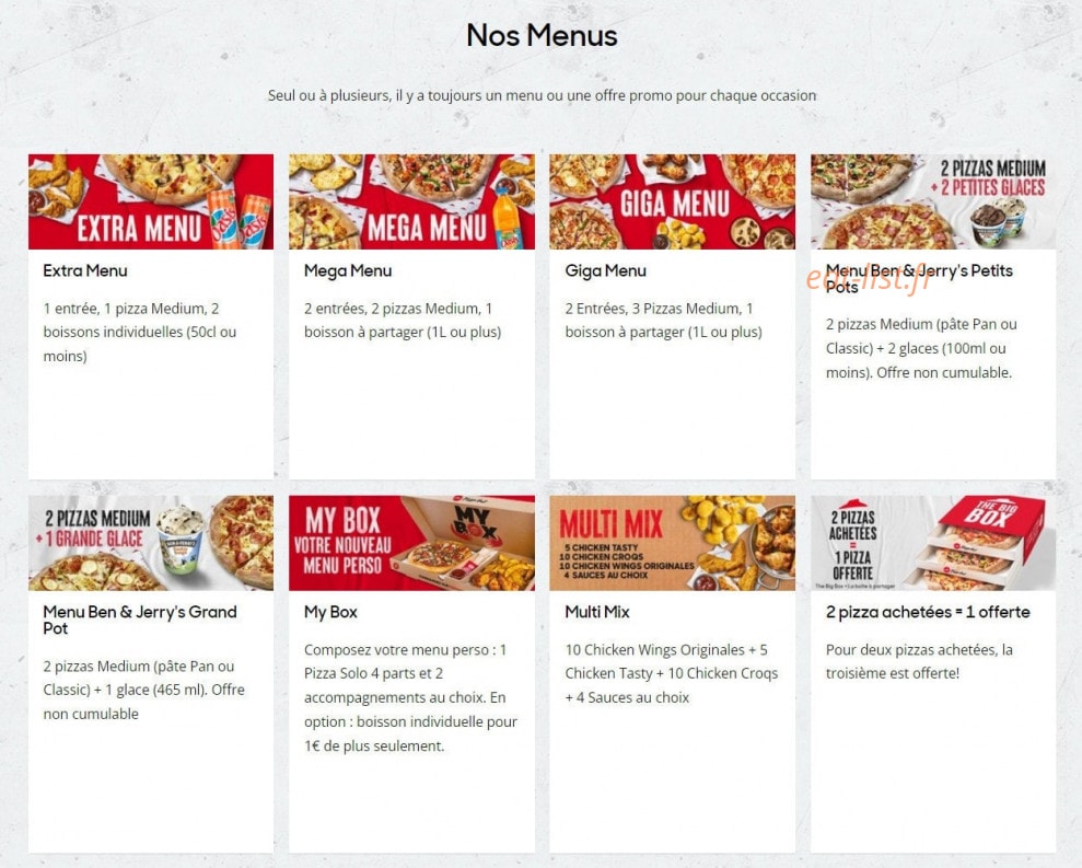 Pizza Hut — carte page 1