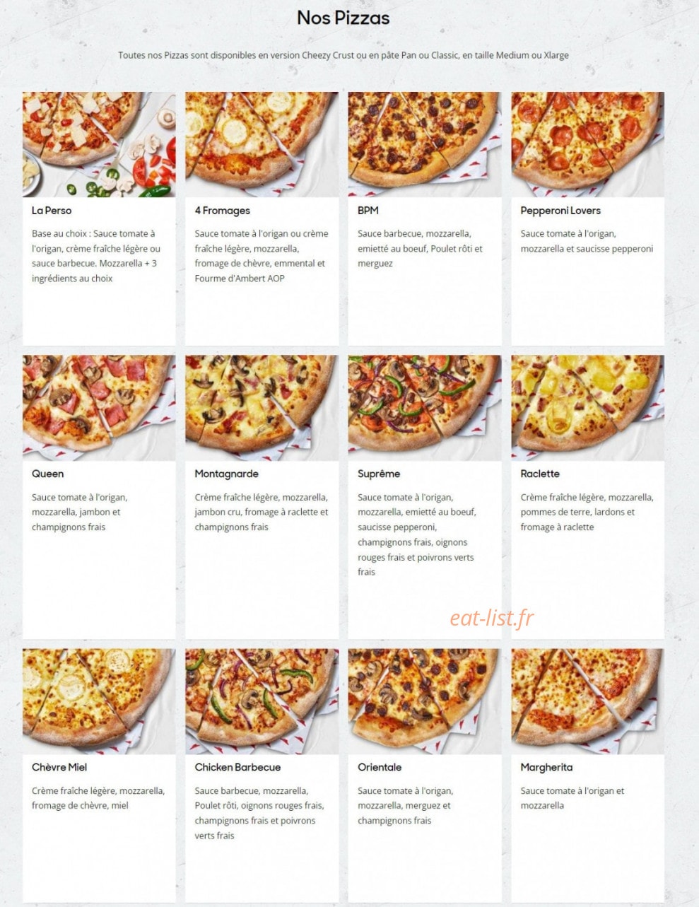 Pizza Hut — carte page 2