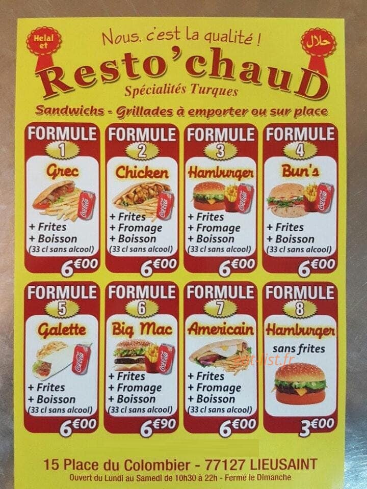 Resto'Chaud — carte page 1