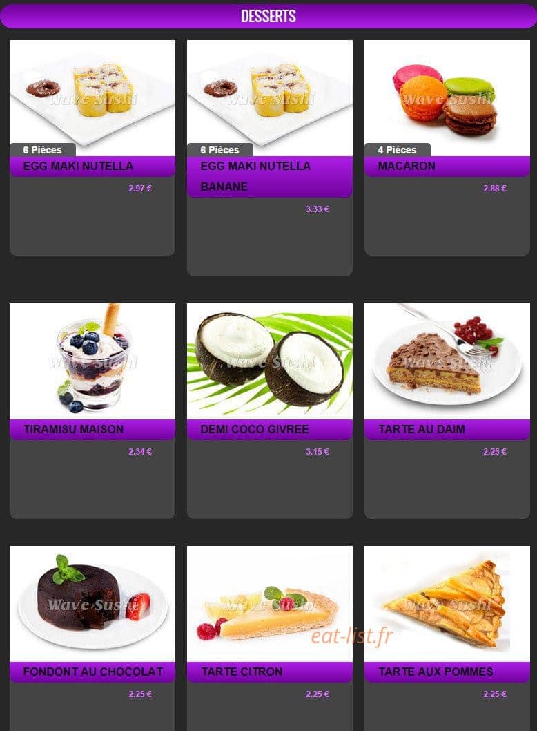 Wave Sushi — carte page 28
