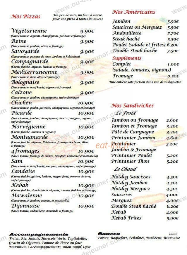 Pizza Hot — carte page 1