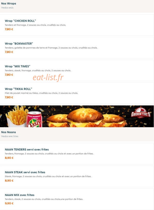 Chicken time's — carte page 3