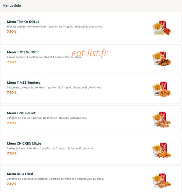 Chicken time's — carte page 2