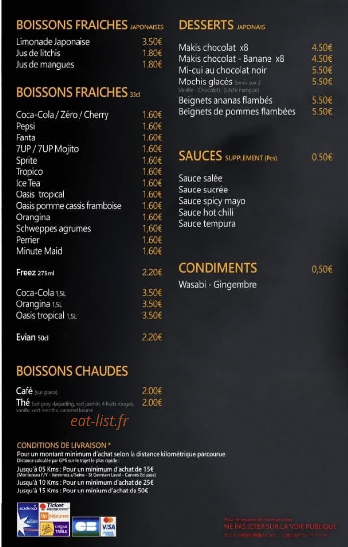 Carte et menu de Crispy sushi & wok à Montereau Faut Yonne — Les boissons