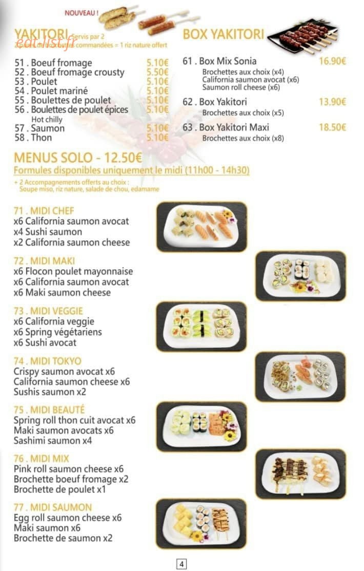 Carte et menu de Crispy sushi & wok à Montereau Faut Yonne — Les menus solo et yakitori