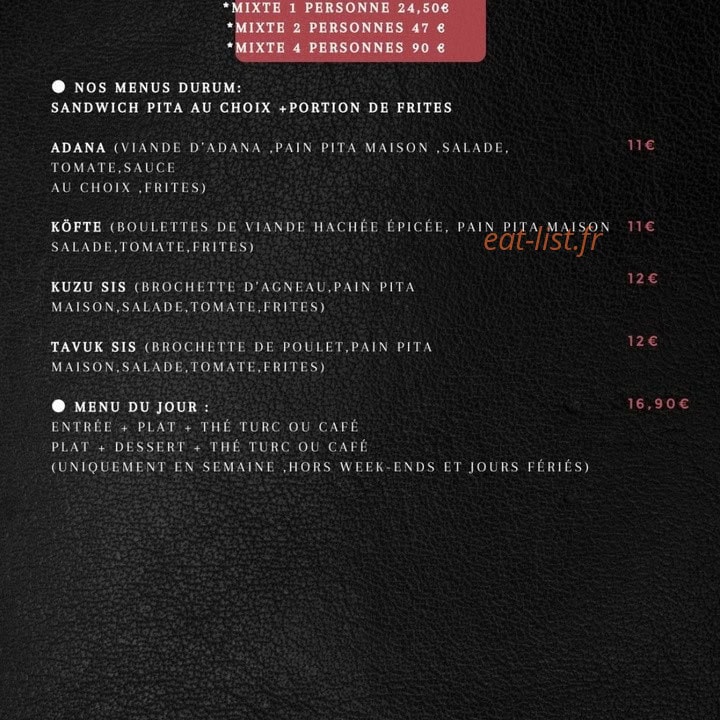 Carte et menu de La Flamme à Montereau Faut Yonne — Les menus