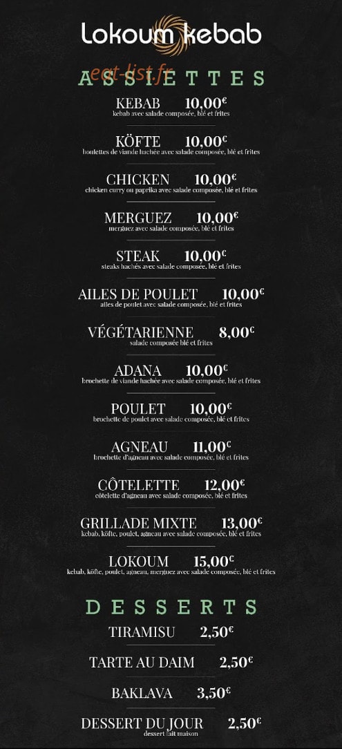 Lokoum kebab — carte page 1