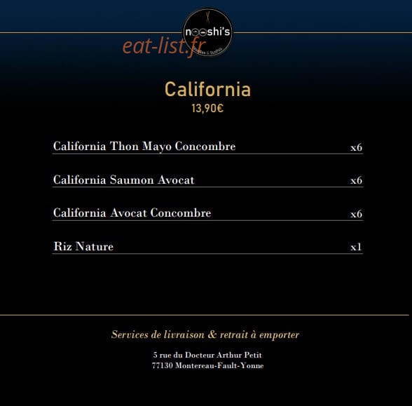 Carte et menu de Nooshi's à Montereau Faut Yonne — Le California