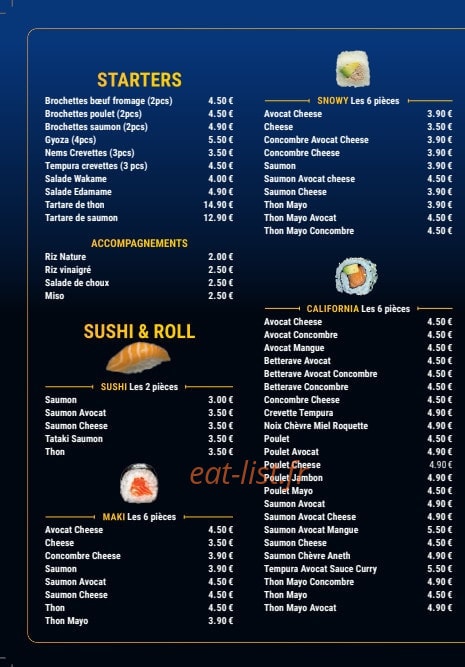 Carte et menu de Nooshi's à Montereau Faut Yonne — Les starters, sushis, ...