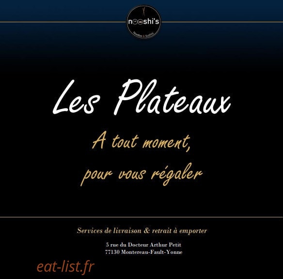 Carte et menu de Nooshi's à Montereau Faut Yonne — Les plateaux