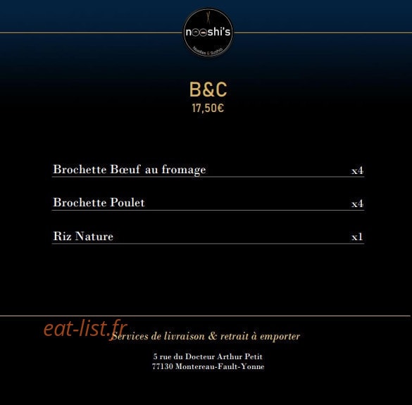 Carte et menu de Nooshi's à Montereau Faut Yonne — Le B&C