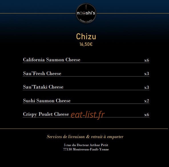 Carte et menu de Nooshi's à Montereau Faut Yonne — Le chizu