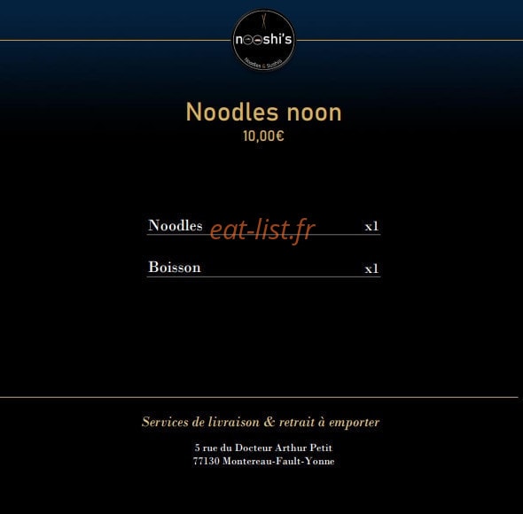Carte et menu de Nooshi's à Montereau Faut Yonne — Les noodles noon