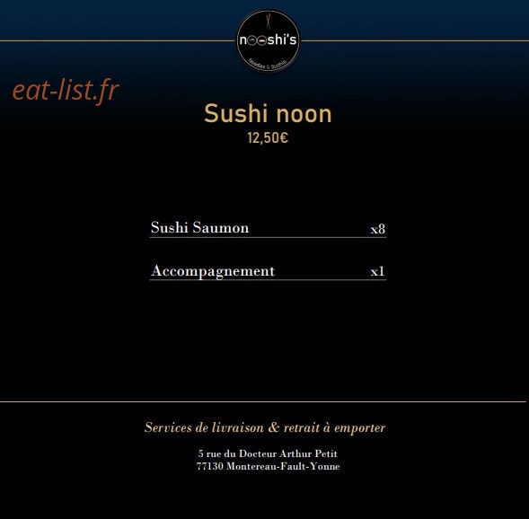 Carte et menu de Nooshi's à Montereau Faut Yonne — Le sushi noon