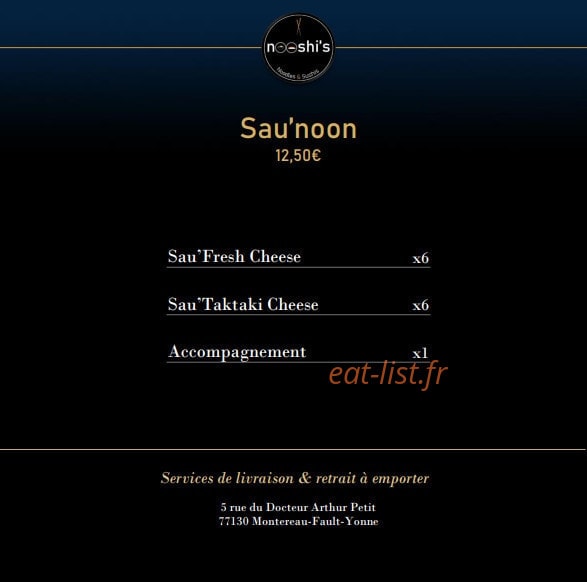 Carte et menu de Nooshi's à Montereau Faut Yonne — Le sau'noon