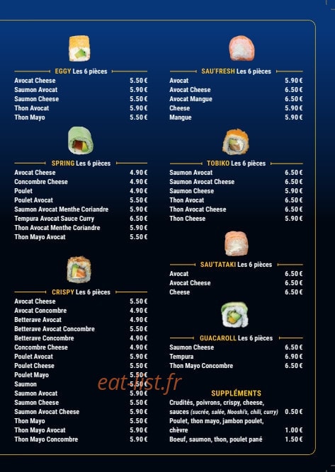 Carte et menu de Nooshi's à Montereau Faut Yonne — Les spring, crispy, ...