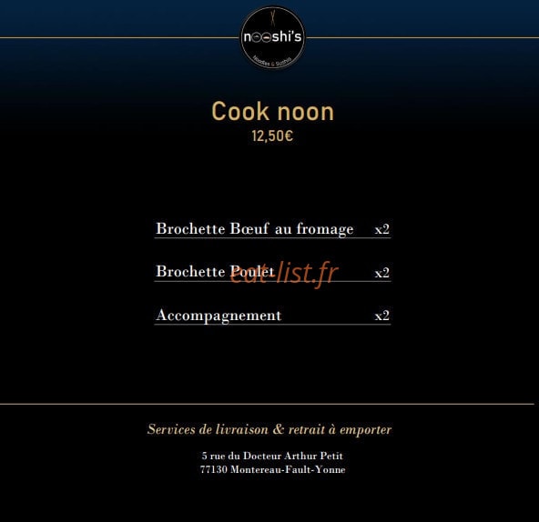 Carte et menu de Nooshi's à Montereau Faut Yonne — Le cook noon