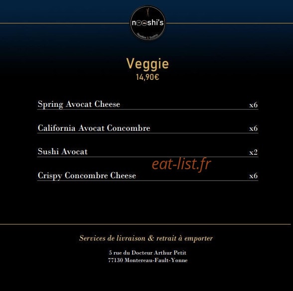 Carte et menu de Nooshi's à Montereau Faut Yonne — Les veggies