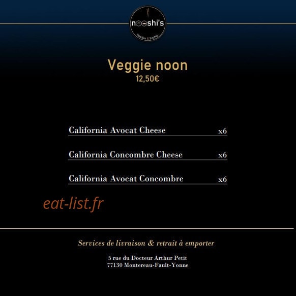 Carte et menu de Nooshi's à Montereau Faut Yonne — Le veggie noon
