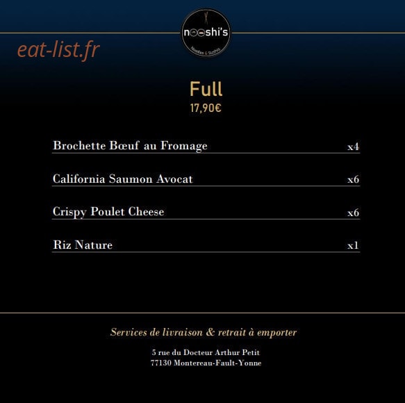 Carte et menu de Nooshi's à Montereau Faut Yonne — Le full