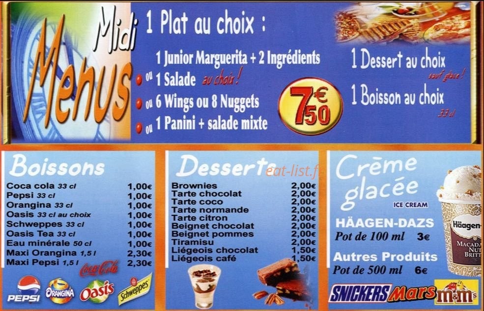 Carte et menu de Pizza Family à Montereau Faut Yonne — les menus midi, boissons et desserts