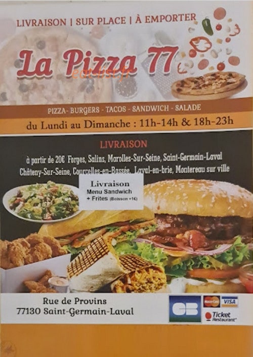 La pizza77 — carte page 1