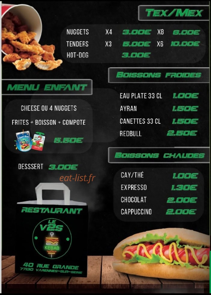 Le V2S Restaurant — carte page 2