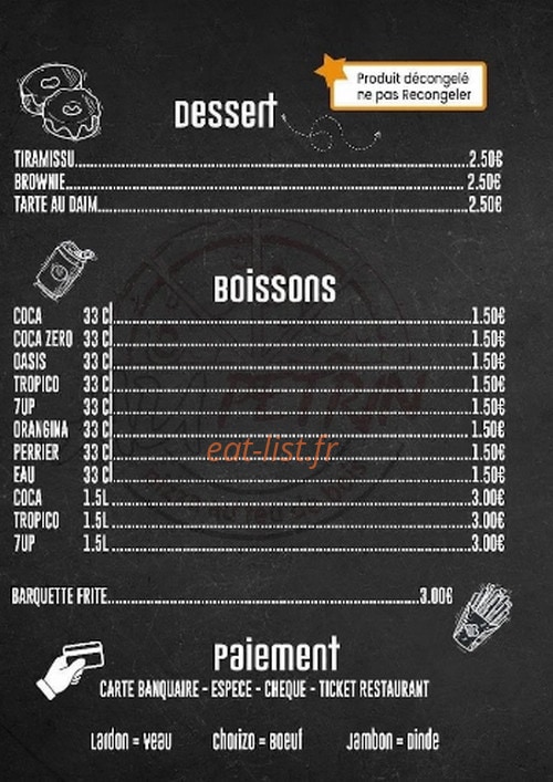 Carte et menu de Au pétrin à Montcourt Fromonville — dessert et boissons