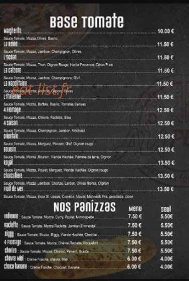 Carte et menu de Au pétrin à Montcourt Fromonville — Les pizzas base tomate