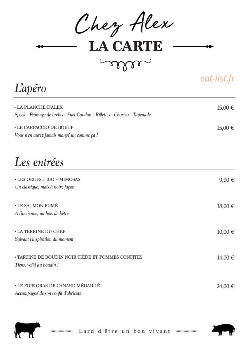 Chez Alex — carte page 1