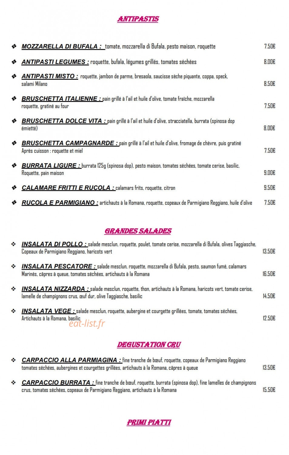 La Primula — carte page 1