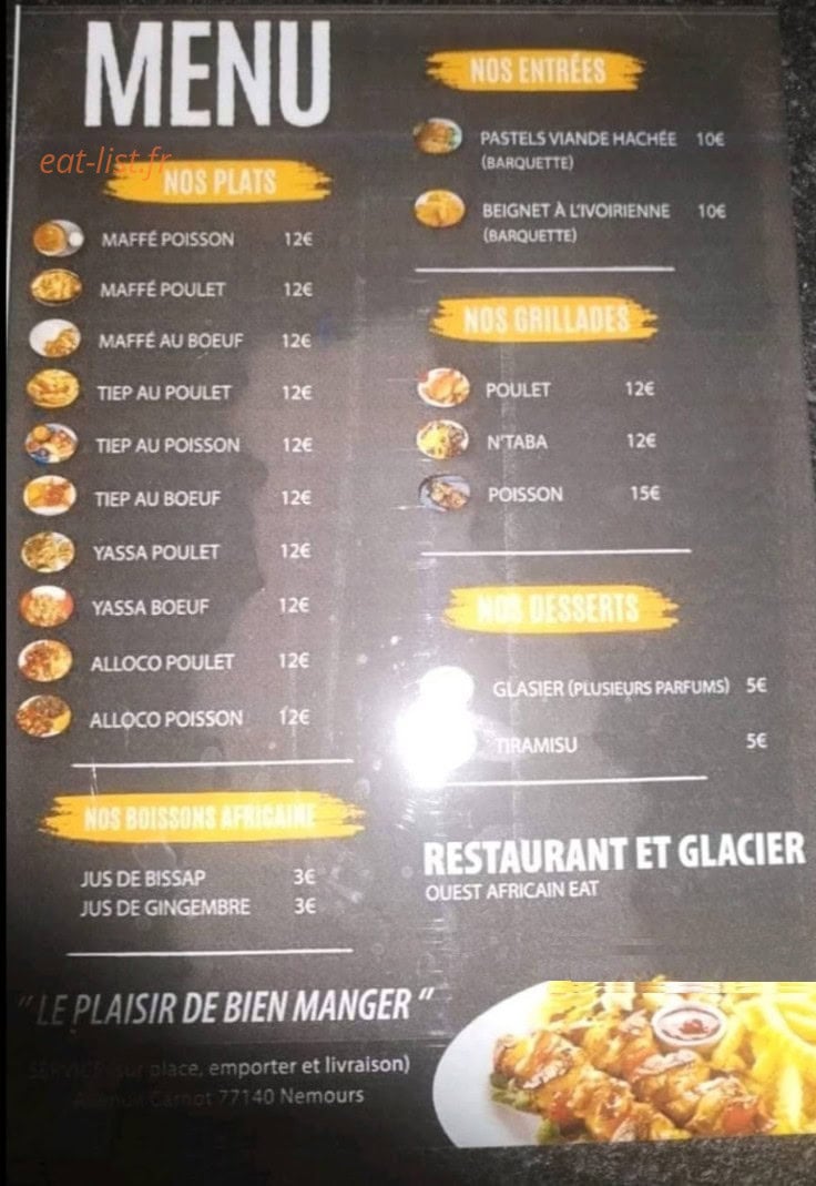 Ouest African Eat — carte page 1
