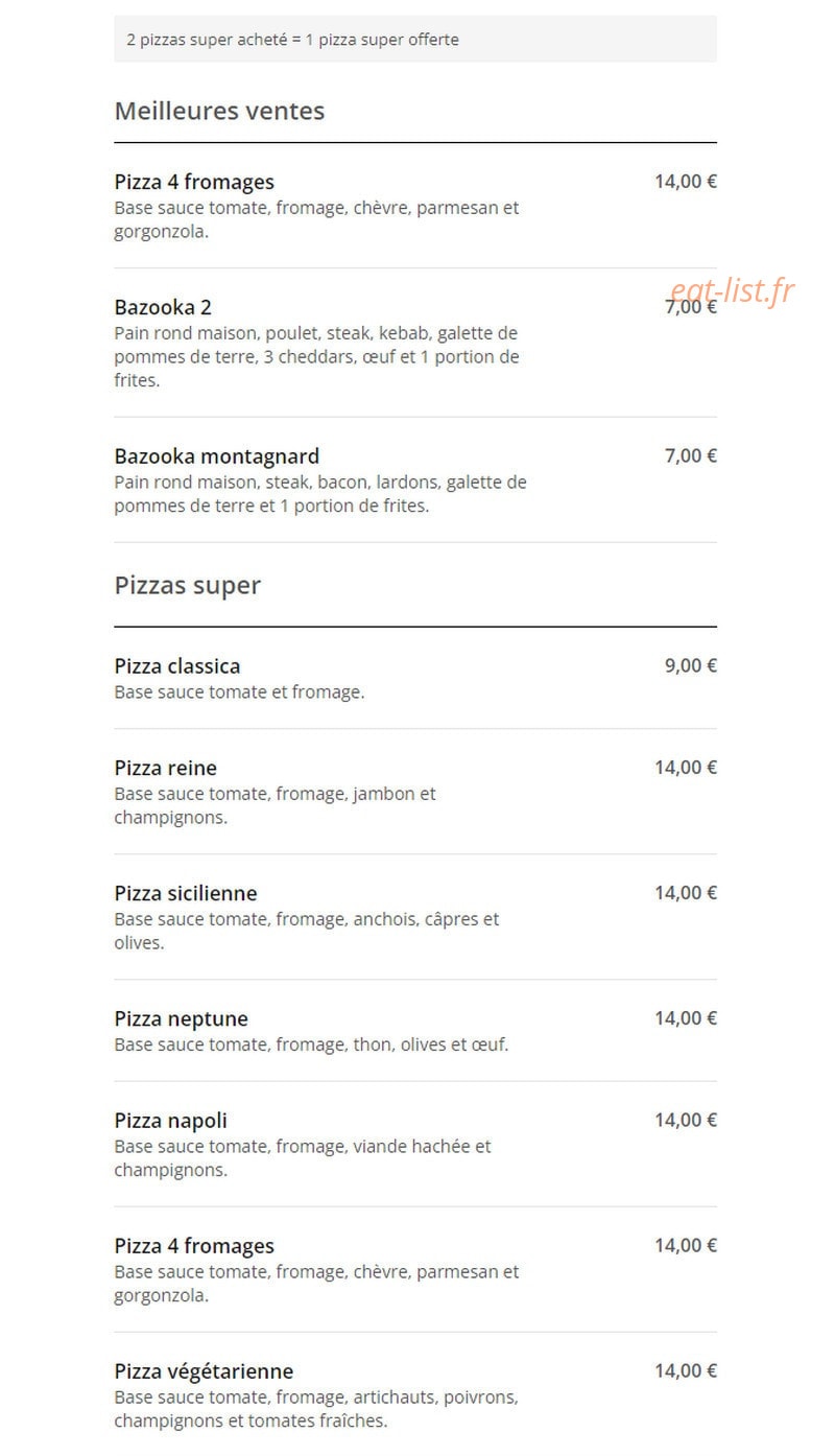 Pizza Express — carte page 1