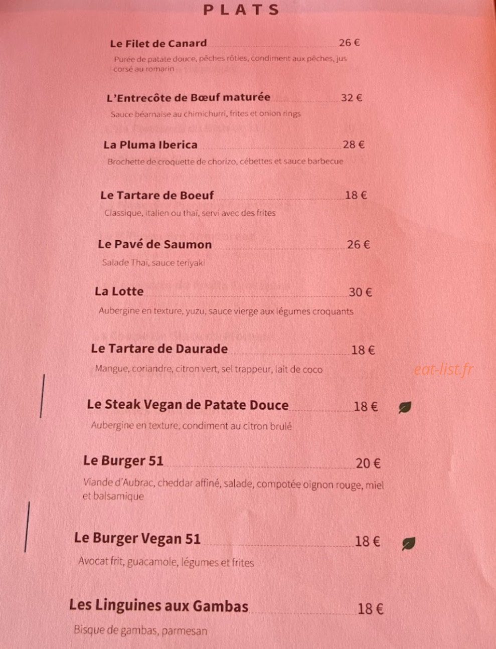 Bistrot 51 — carte page 2